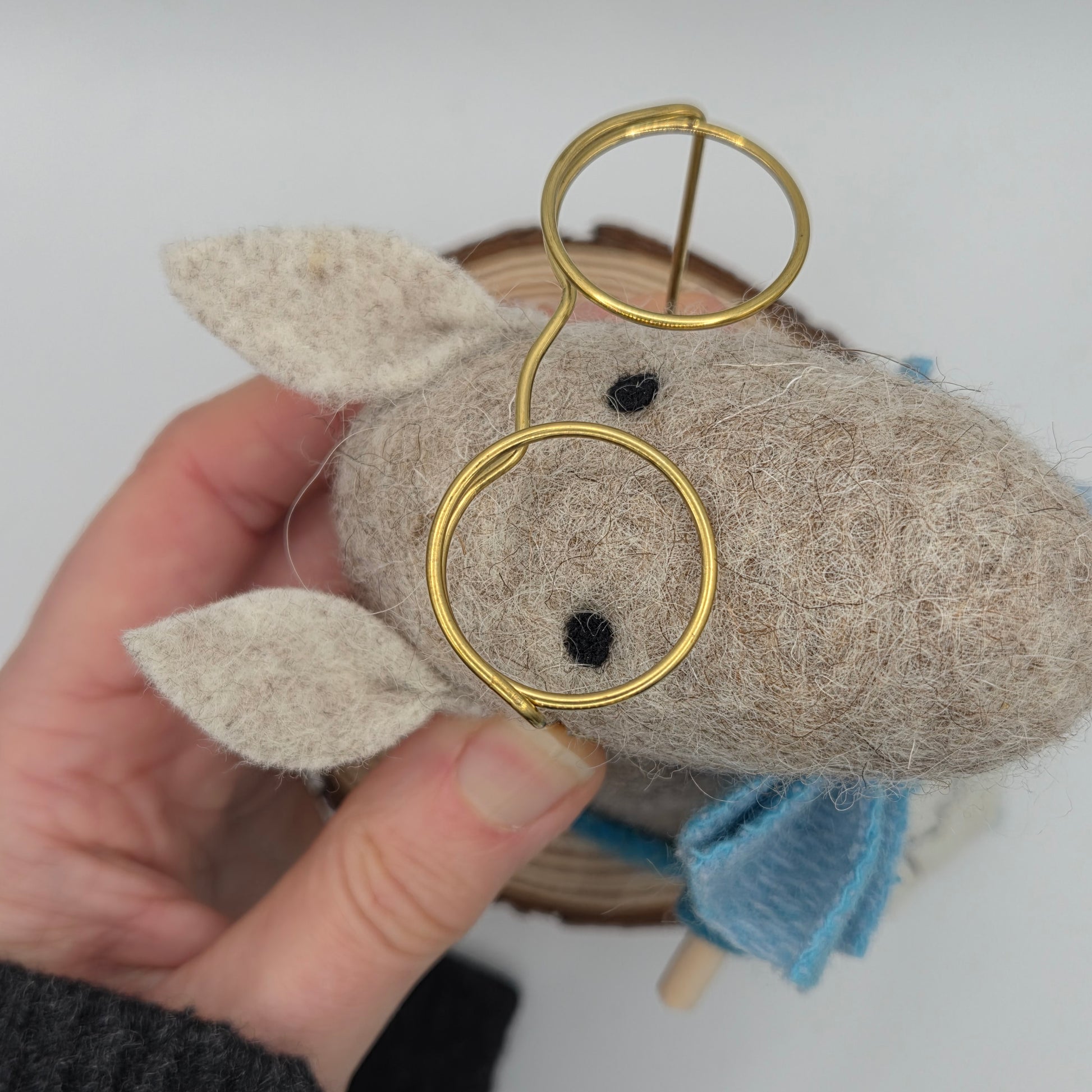wet felted wool donkey with handmade irish tweed details