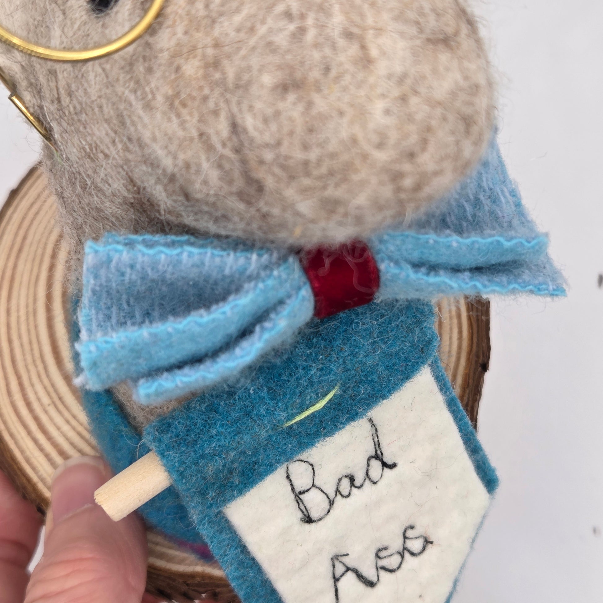 wet felted wool donkey with handmade irish tweed details