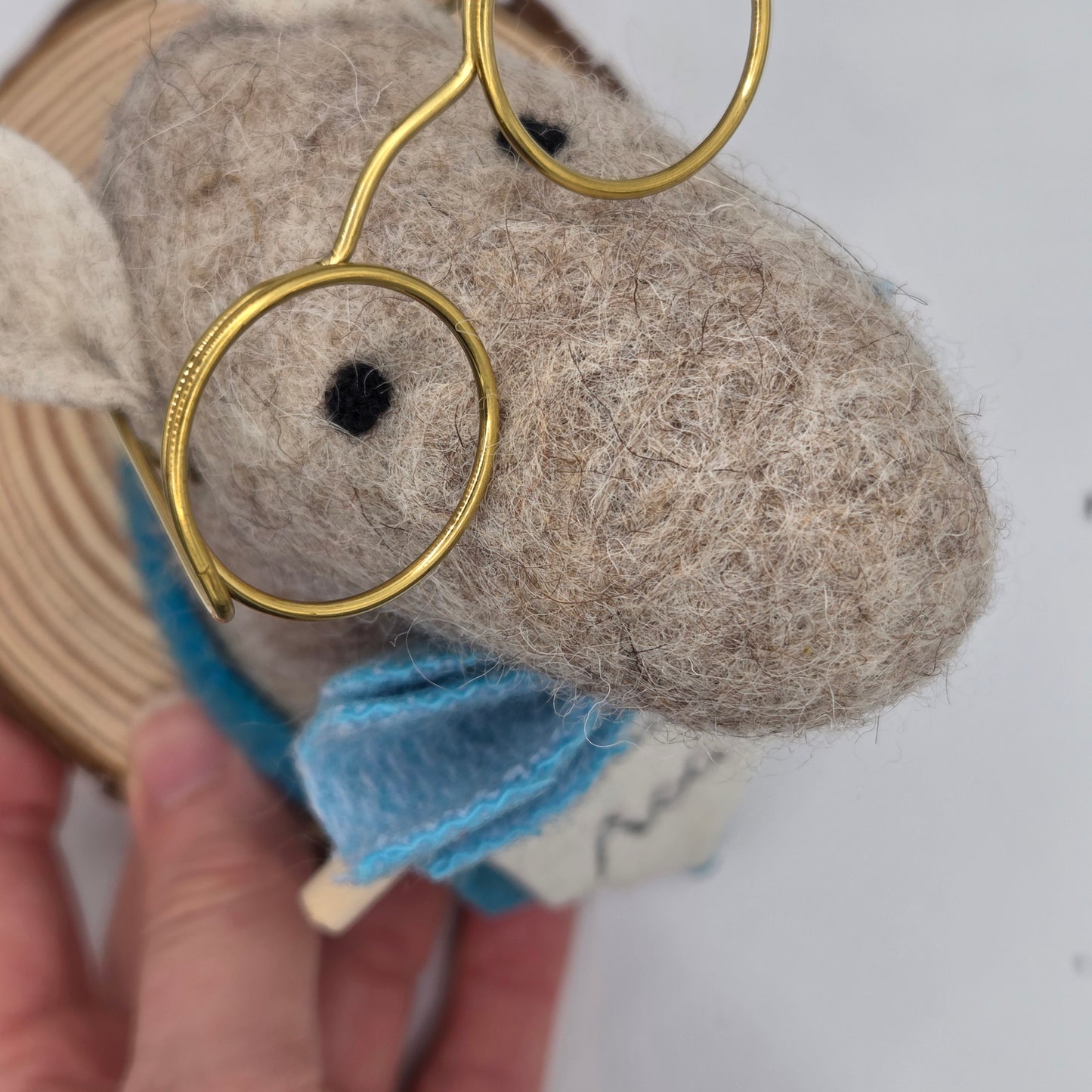 wet felted wool donkey with handmade irish tweed details