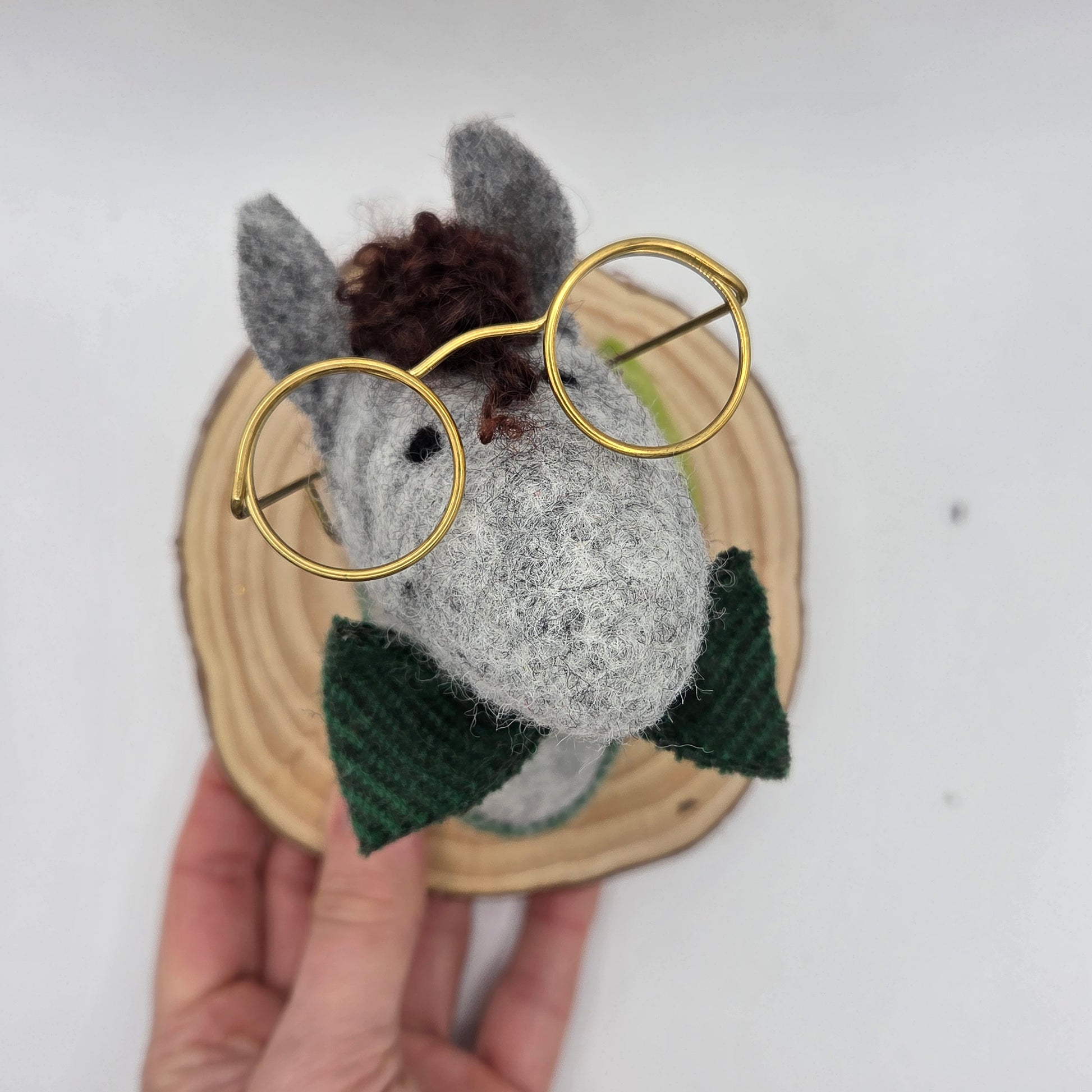 wet felted wool donkey with handmade irish tweed details