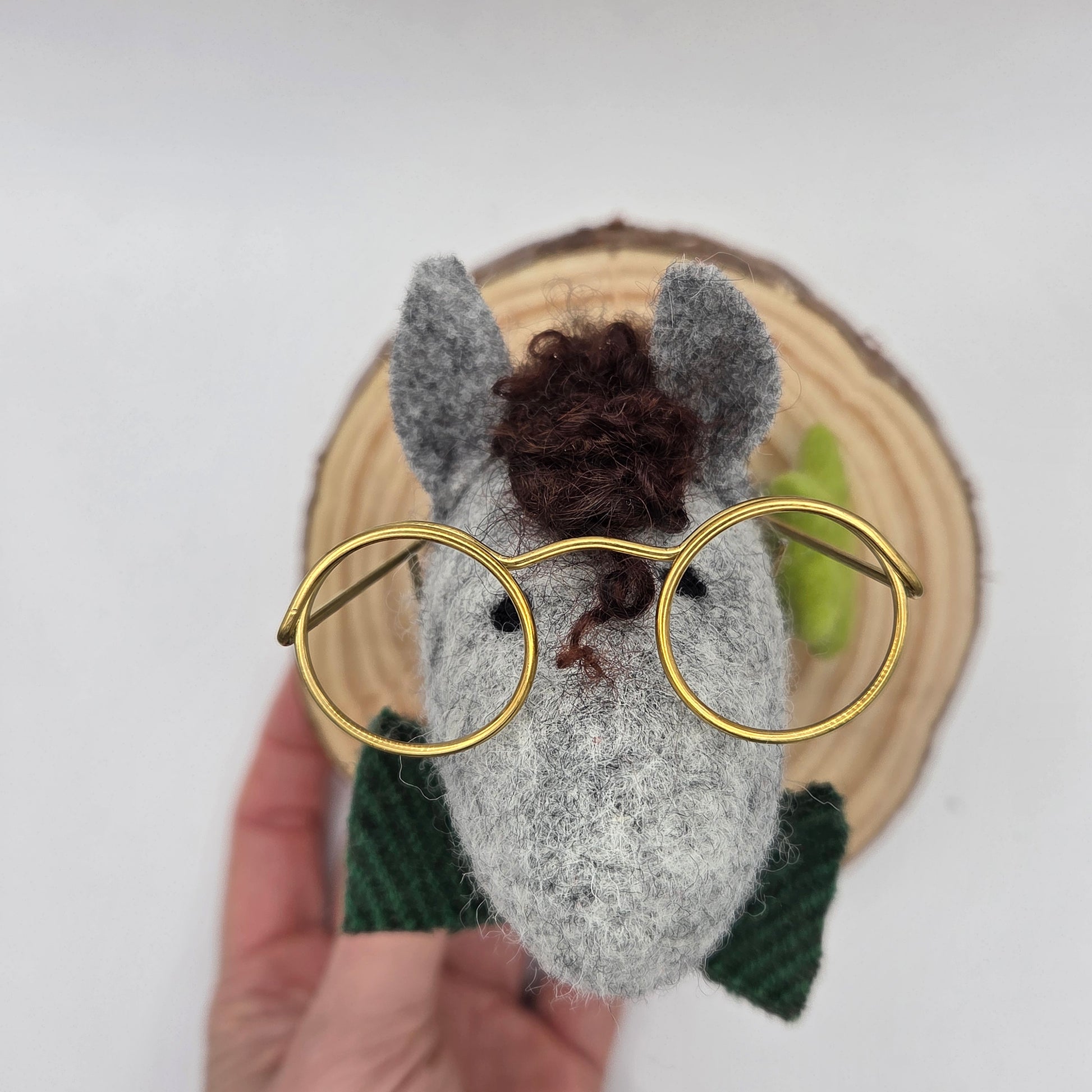 wet felted wool donkey with handmade irish tweed details