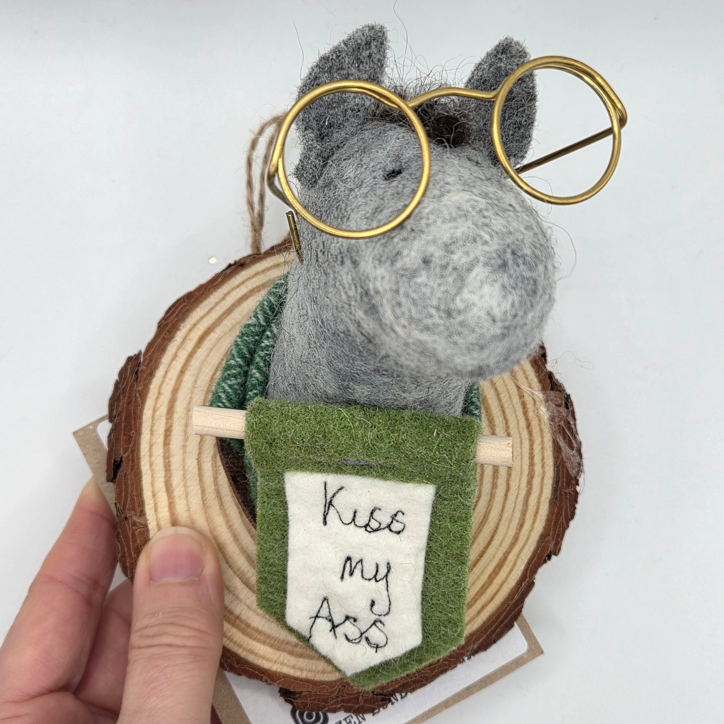 wet felted wool donkey with handmade irish tweed details